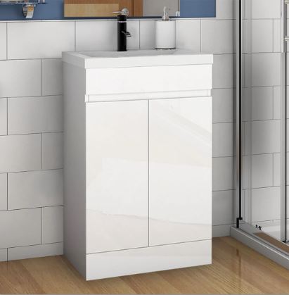 500/600mm Bathroom Vanity Unit with Resinous Basin Gloss White Freestanding