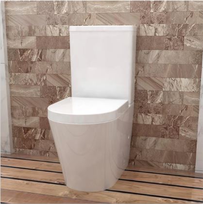 Bathroom Rimless Close Coupled Toilet Soft Close Seat WC White Round - Image 2