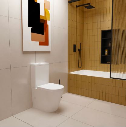 Bathroom Rimless Close Coupled Toilet Soft Close Seat WC White Round - Image 4