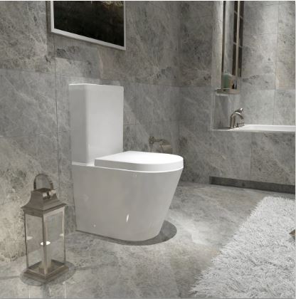 Bathroom Rimless Close Coupled Toilet Soft Close Seat WC White Round - Image 5