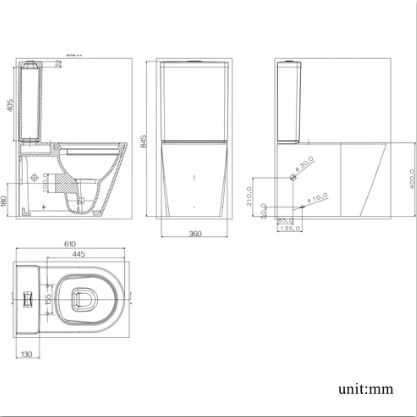Bathroom Rimless Close Coupled Toilet Soft Close Seat WC White Round - Image 6